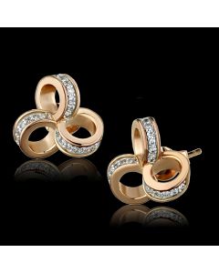 JCE513 Rose Gold + Rhodium 925 Sterling Silver Earrings with AAA Grade CZ in Clear