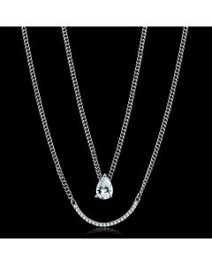 JCE514 Rhodium 925 Sterling Silver Necklace with AAA Grade CZ in Clear