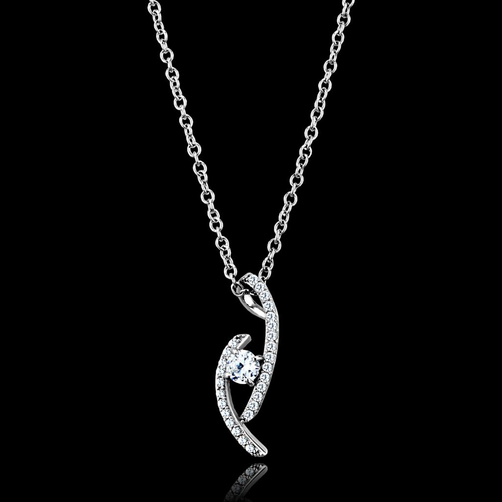 JCE515 Rhodium 925 Sterling Silver Necklace with AAA Grade CZ in Clear