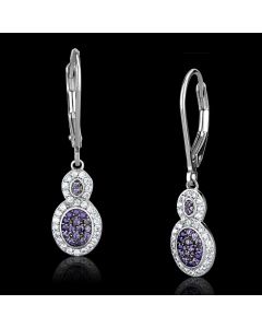JCE532 Rhodium + Ruthenium 925 Sterling Silver Earrings with AAA Grade CZ in Amethyst