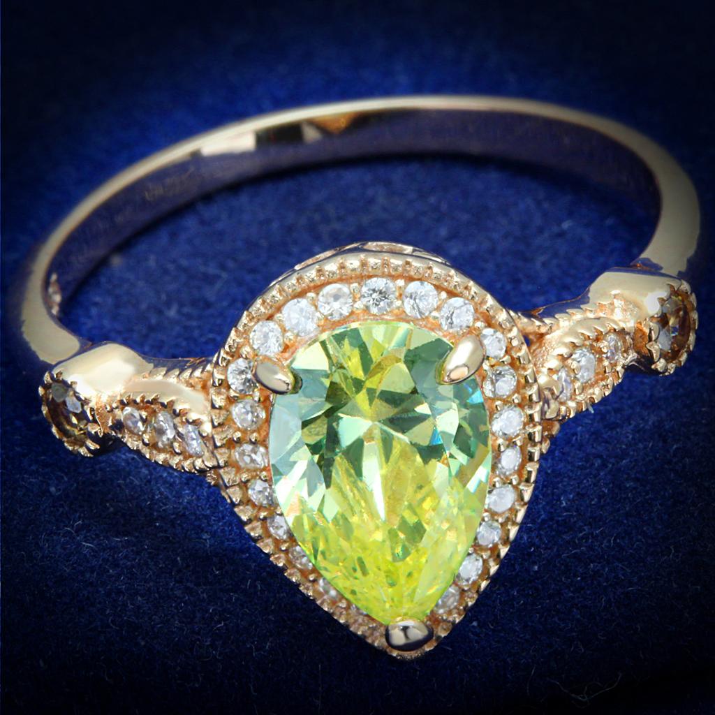JCE538 Rose Gold 925 Sterling Silver Ring with AAA Grade CZ in Apple Green color