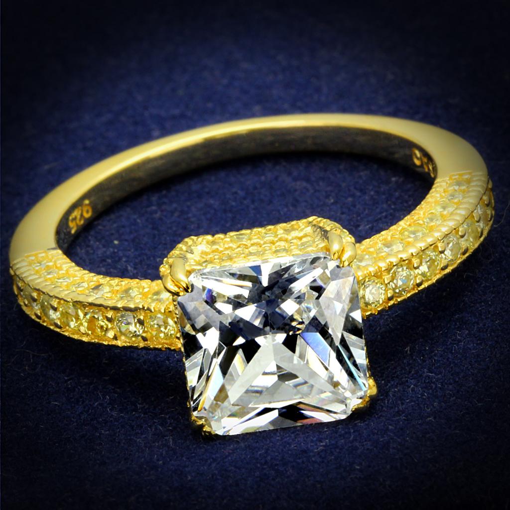 JCE539 Gold 925 Sterling Silver Ring with AAA Grade CZ in Clear