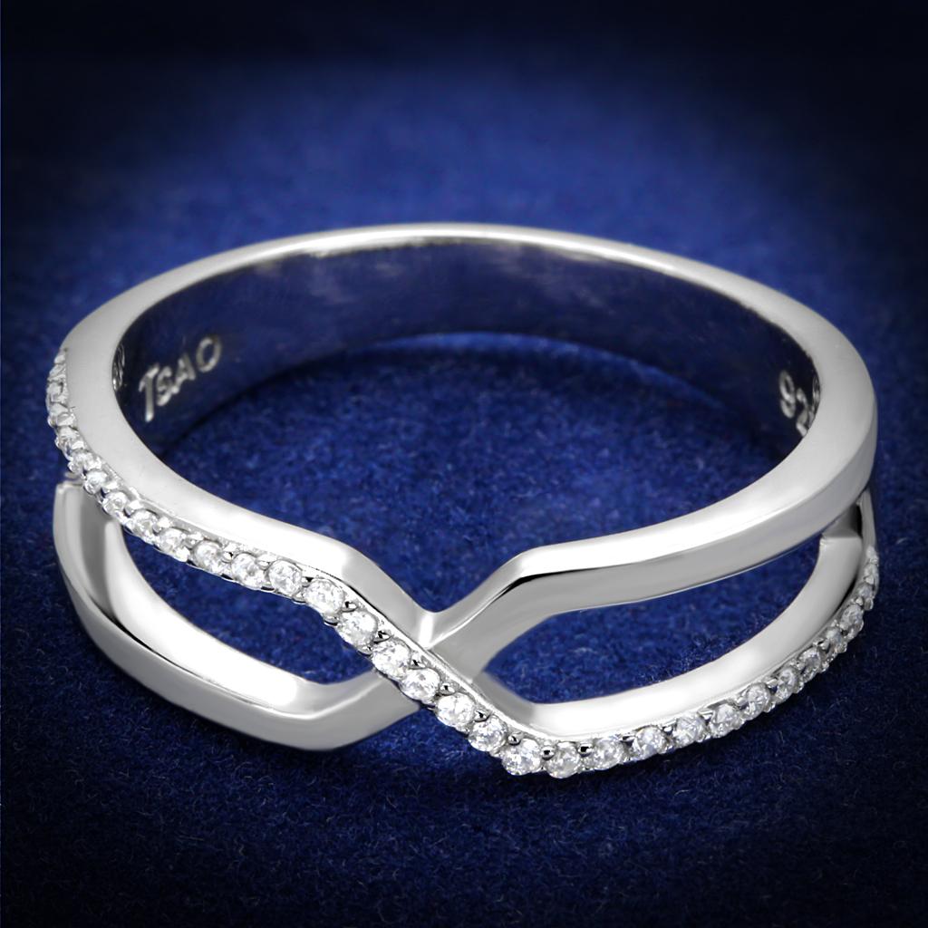 JCE540 Rhodium 925 Sterling Silver Ring with AAA Grade CZ in Clear