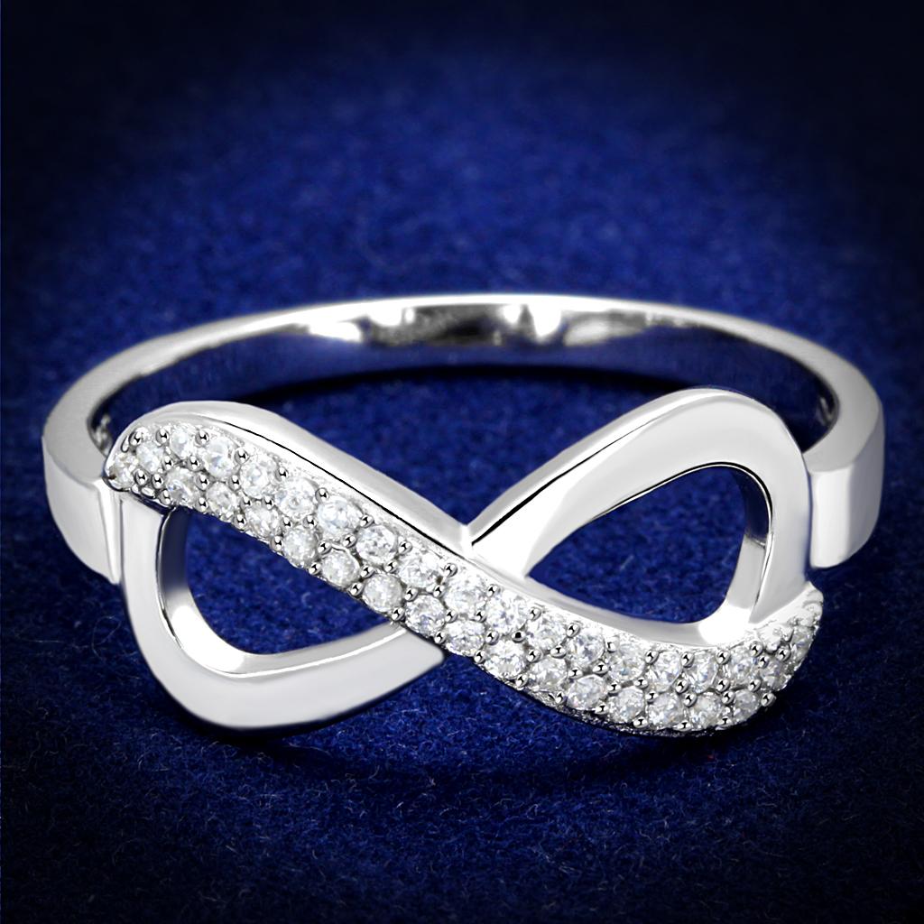 JCE541 Rhodium 925 Sterling Silver Ring with AAA Grade CZ in Clear
