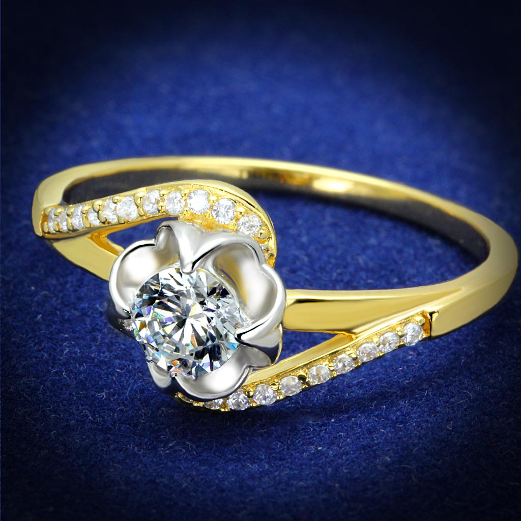 JCE542 Gold+Rhodium 925 Sterling Silver Ring with AAA Grade CZ in Clear