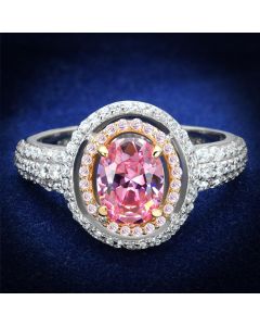 JCE543 Rose Gold + Rhodium 925 Sterling Silver Ring with AAA Grade CZ in Rose