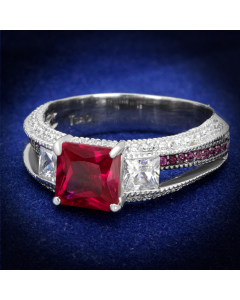JCE545 Rhodium + Ruthenium 925 Sterling Silver Ring with AAA Grade CZ in Ruby