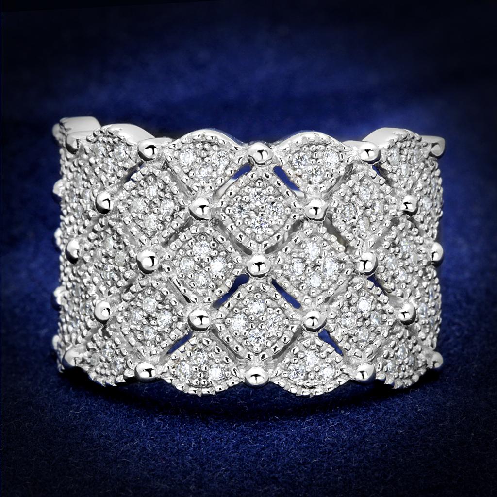 JCE546 Rhodium 925 Sterling Silver Ring with AAA Grade CZ in Clear