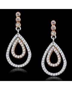 JCE548 Rose Gold + Rhodium 925 Sterling Silver Earrings with AAA Grade CZ in Clear