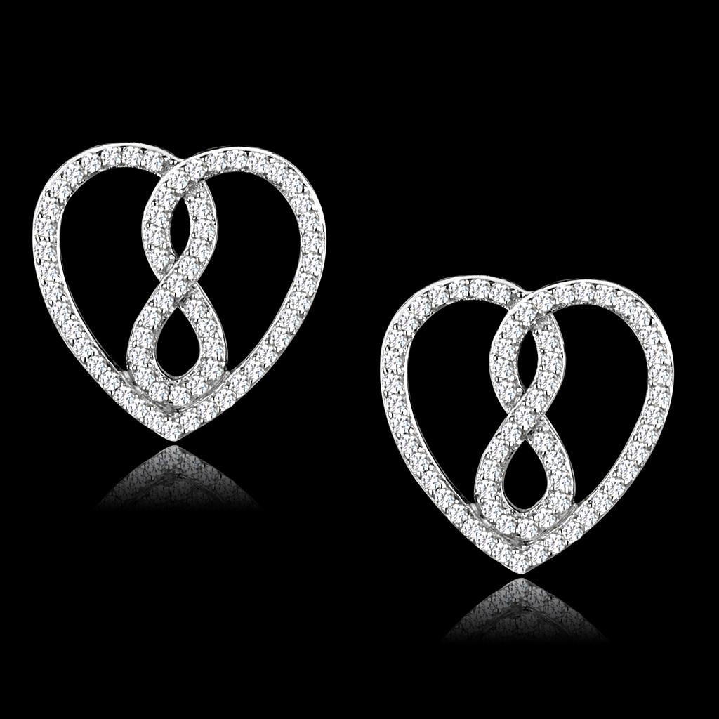 JCE549 Rhodium 925 Sterling Silver Earrings with AAA Grade CZ in Clear