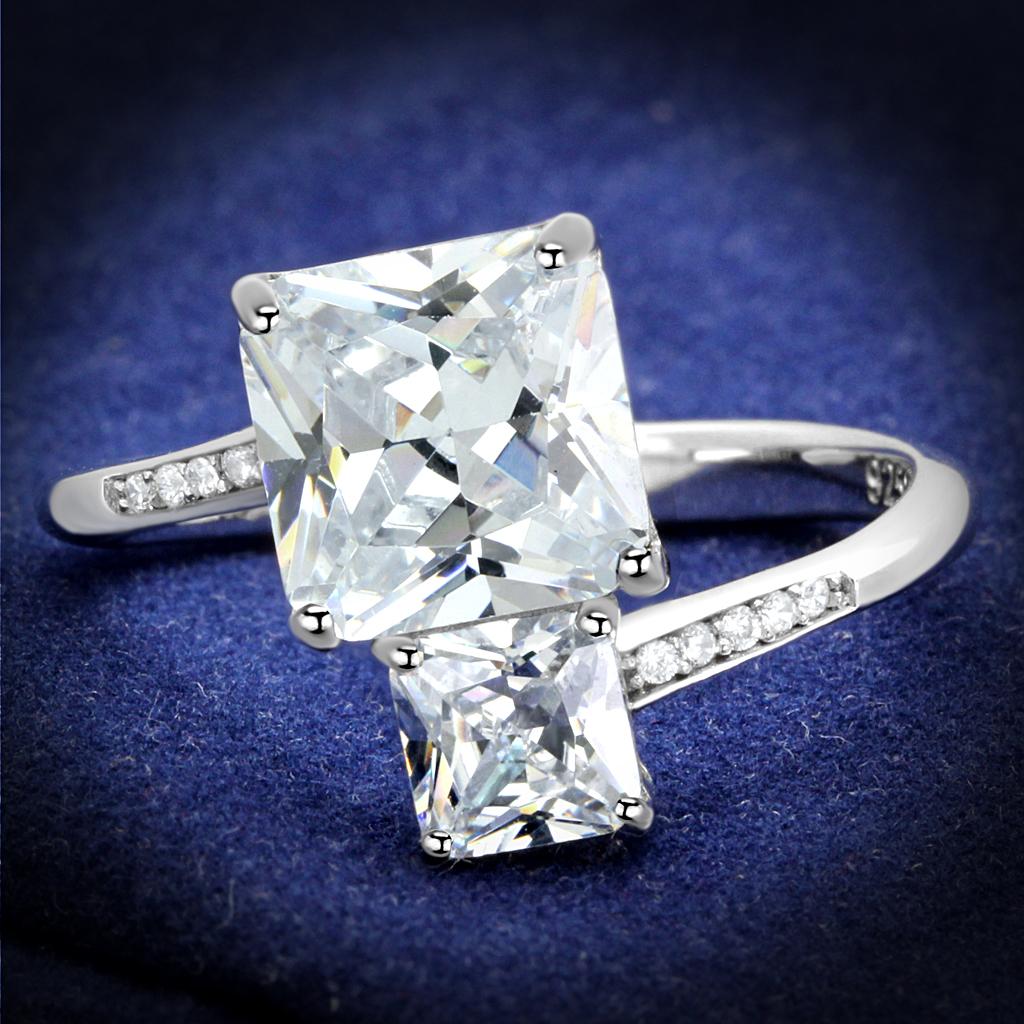 JCE557 Rhodium 925 Sterling Silver Ring with AAA Grade CZ  in Clear