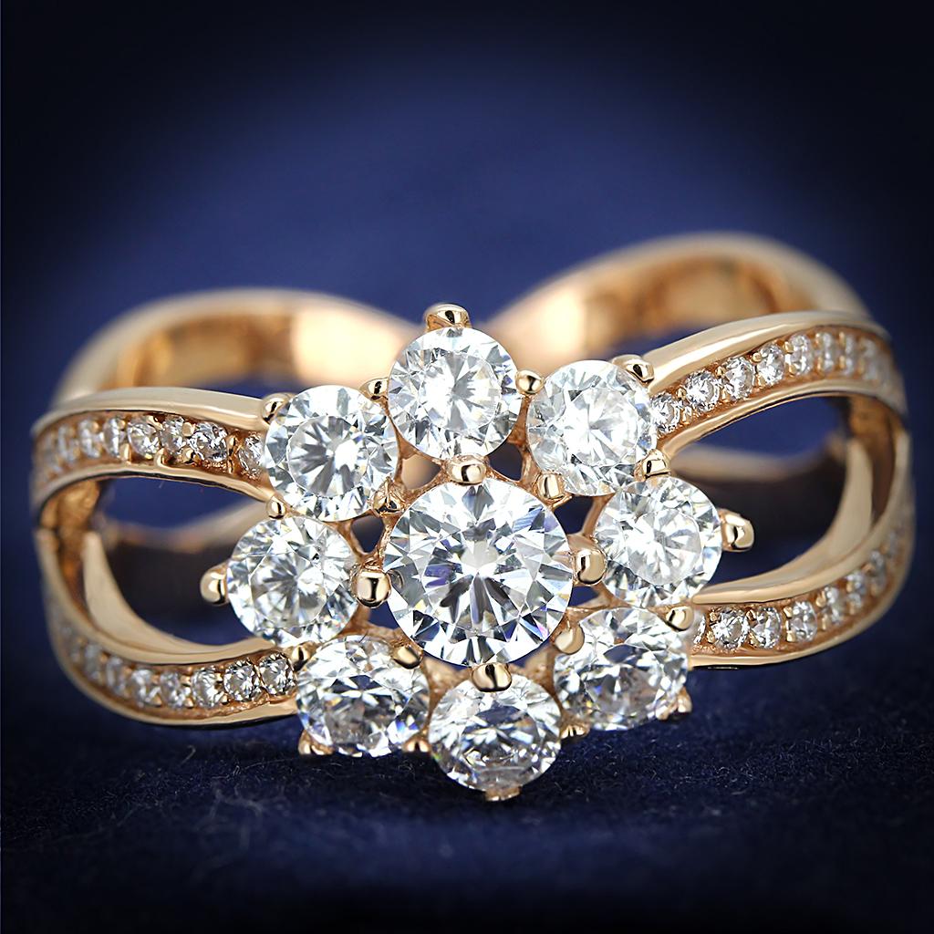 JCE586 Rose Gold 925 Sterling Silver Ring with AAA Grade CZ  in Clear