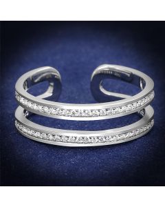 JCE605 Rhodium 925 Sterling Silver Ring with AAA Grade CZ  in Clear