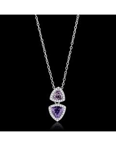 JCE607 Rhodium 925 Sterling Silver Chain Pendant with AAA Grade CZ in Amethyst