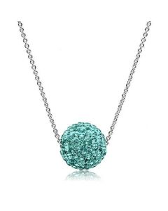 JCE059 Rhodium Brass Chain Pendant with Top Grade Crystal in Sea Blue