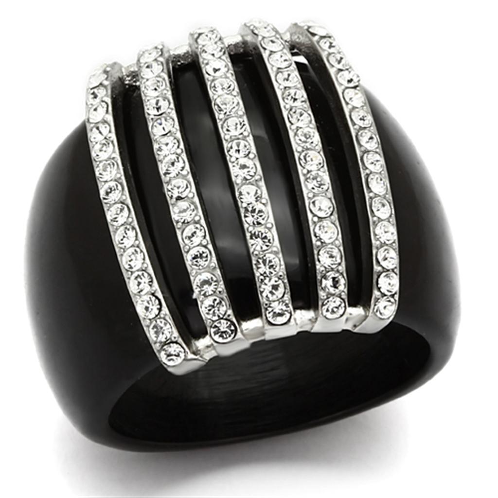 JCE099 High polished (no plating) Stainless Steel Ring with Top Grade Crystal in Clear